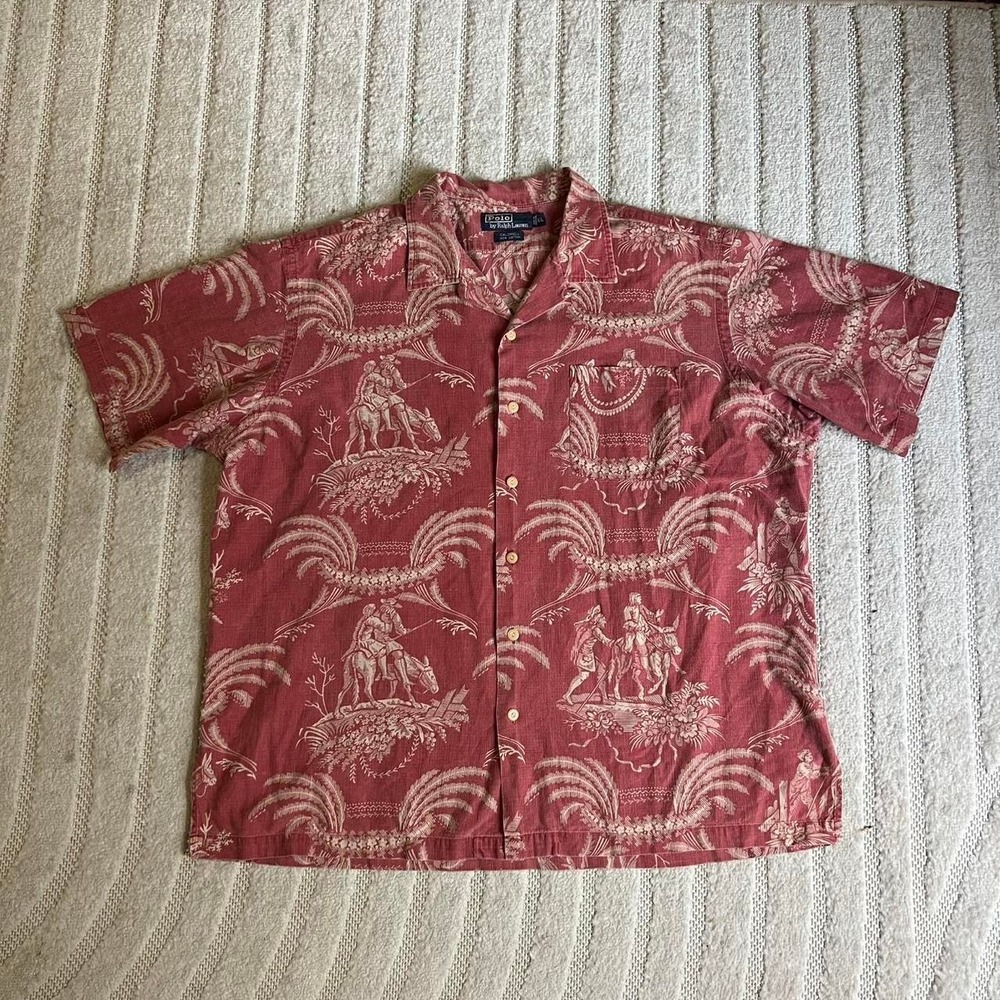 VTG 90s Ralph Lauren red button up shirt Size XL Preppy Retro Vacation Beach